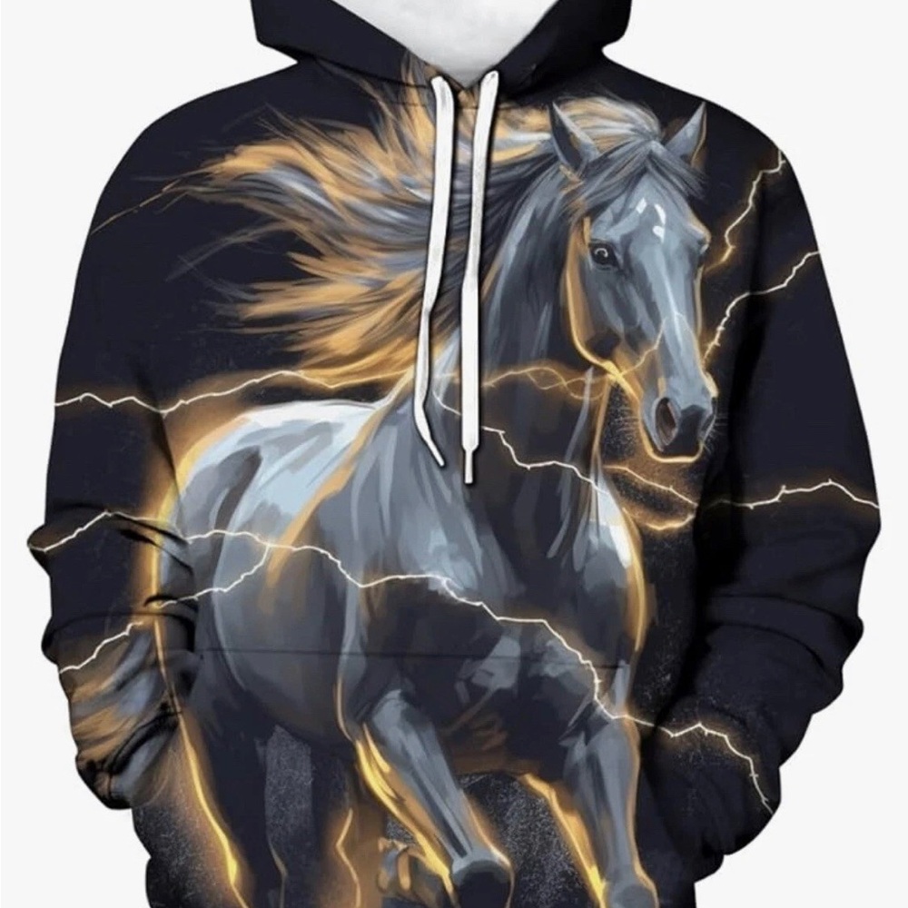 Men's Black and Gray Horse Graphic Hoodie